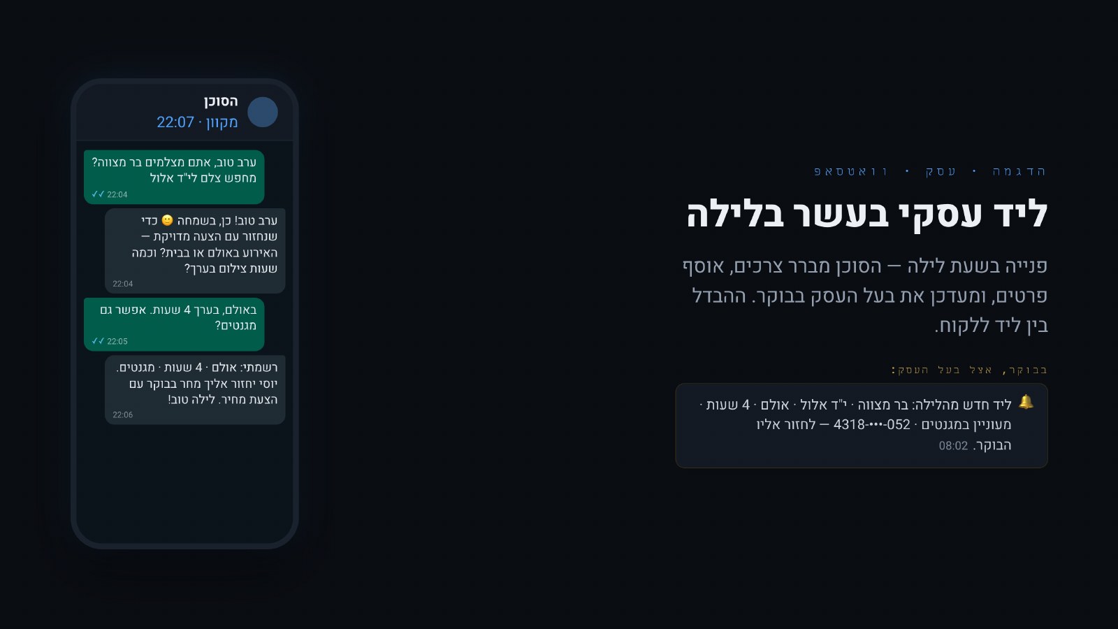 ליד עסקי בעשר בלילה — מתוך ההרצאה